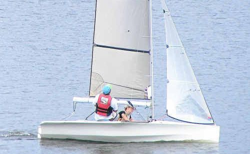 Clarence River Sailing Club champions Dennis Boyd and Stephanie Jones sail their NS14 ’Chopper’ in Saturday’s series final. Clarence River Sailing Club champions Dennis Boyd and Stephanie Jones sail their NS14 ’Chopper’ in Saturday’s series final.